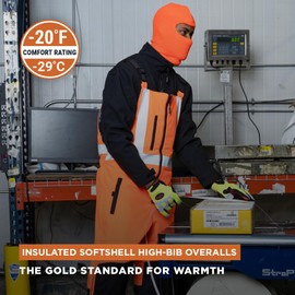 RefrigiWear Men’s HiVis Insulated Softshell High-Bib Overalls, -20°F (-29°C), (X-Large, Orange)