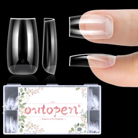 outopen 336 Puntas De Uñas Cuadradas Medianas, Gruesas, Transparentes, Cuadradas, Para Extensiones De Acrílico De Poligel, Cobertura Completa, Uñas Postizas, Para Principiantes, Manicura Diy, 14 Tamañ