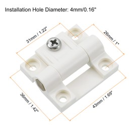 sourcing map 2Pcs Adjustable Torque Hinge, 43x36mm Plastic Countersunk Holes Adjustable Position Control Hinges for Cabinet Furniture, White