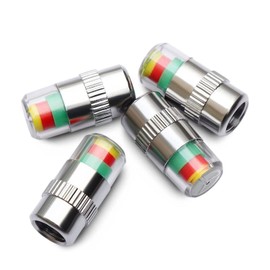 KURAMI Tapones de válvula de neumático, tapas de presión de neumáticos, 32 PSI 2.2 bar, TPMS, sensor de presión de neumáticos, indicador de 3 alertas de ojos de color, 4 unidades