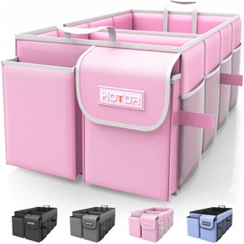 HOTOR Trunk Organizer for Car - Car Organizer, Foldable Trunk organizer for SUVs & Sedans, Sturdy Car Organization for Car Accessories, Tools, Sundries, Pink, 2 Compartments, 23.6"×14.2"×10.6"