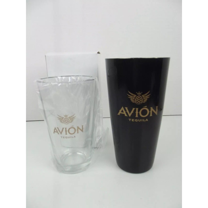 AVION TEQUILA Black Boston Shaker 7" Pint Glass 6" Two