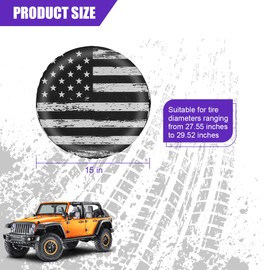 TNAIYH Car Spare Tire Cover, 15Inch Dustproof Waterproof American USA Flag Vehicle Spare Wheel Protectors, All Around Soft Auto Tough Tire Storage Protection, Universal for SUV RV Truck (Black/White)