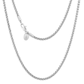 KRKC&CO Silver Chain Men's 3 mm, Thin Wheat Chain Twisted Rope Chain Stainless Steel Coated Necklace for Women Unisex, Birthday Gifts, Silver Wheat 50.8 cm, Stainless Steel