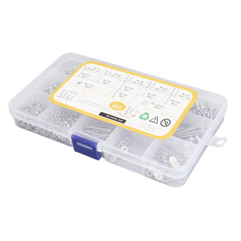 840Pcs Bolts Nuts Assortment Kit Metric M2.5 Assorted Cap Hex