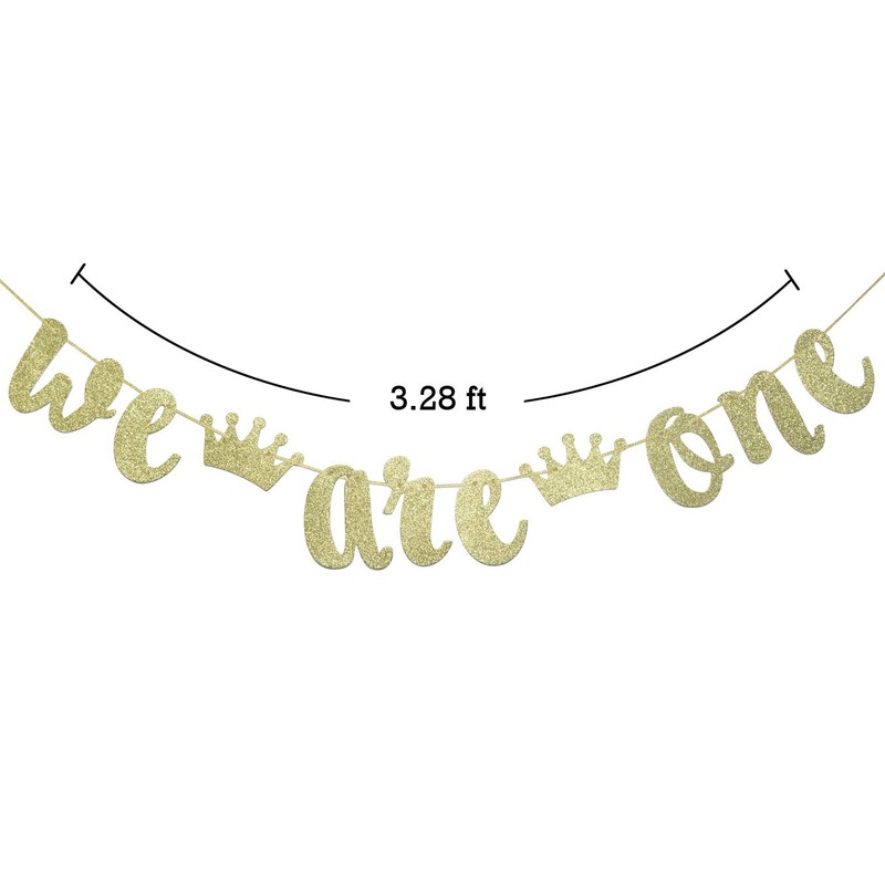 We Are One with Crown Gold Glitter Banner for Twins'