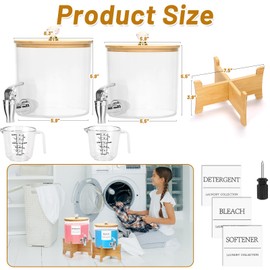 2Pcs Laundry Detergent Dispenser, Laundry Soap Dispenser with Stand, Faucets Acrylic Laundry Detergent Container for Laundry Room Liquid Detergent, Bleach, Fabric Softener Organization and Storage