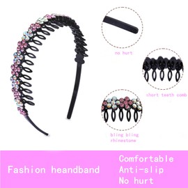 Cutewing Rhinestone Headband with Teeth Comb Flower Glitter Headband for Women Girls Sparkly Crystal Plastic Hairband Non Slip Hair Hoop Hair Accessories for Ladies Girls with 4PCS