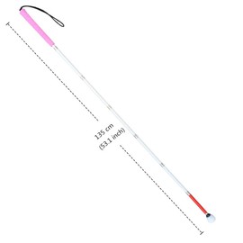 Aluminium Folding Long Stick with 7 Stick Segments, Plastic Rolling Tip, White Stick for Blind People (Pink Handle, 135 cm)