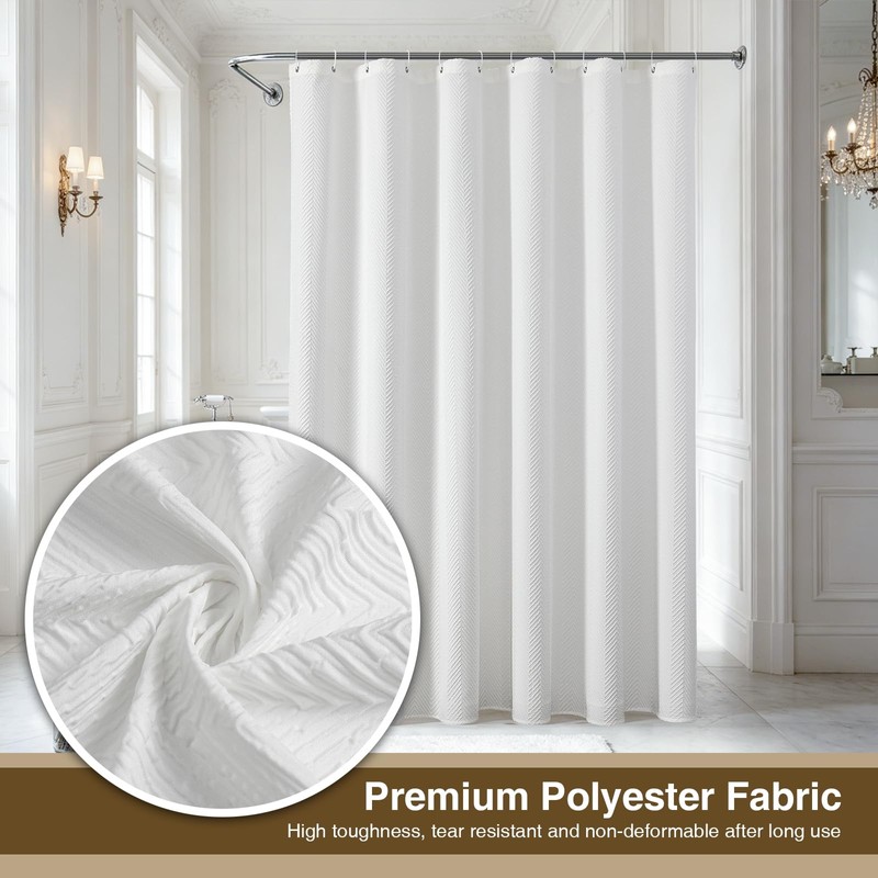Mould Resistant White Shower Curtains with Hooks, Heavy Duty Polyester