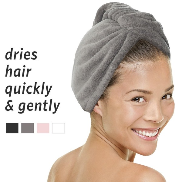 MICRODRY Ultra Absorbent Quick Drying SoftLoft Hair Wrap Towel / Hair Turban, Grey