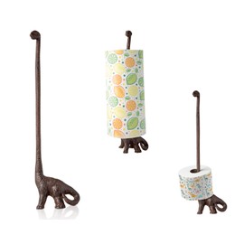 Comfify Paper Towel Holder or Free Standing Toilet Paper Holder - Cast Iron Dinosaur Paper Holder - Bathroom Holder or Stand Up Paper Towel Holder - Rustic Brown w/Vintage Finish
