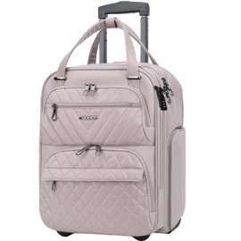 KROSER Carry On Underseat Multi-functional, 16-inch Underseater Lightweight Overnight Suitcase for Women, Dusty Pink