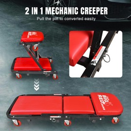 BIG RED ATW4015ZR Torin ，40" Foldable Z-Creeper Seat，2-in-1 Garage/Shop Creeper，330 lbs Capacity，Low Profile Creeper with 6 pcs Wheels for Auto Repair，Garage and Shop，Lay Down or Sit，Red