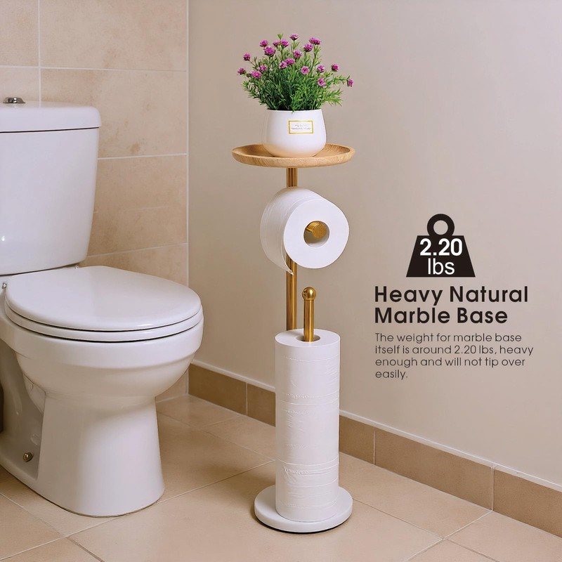 Standing Toilet Paper Holder Gold with 7.9" Big Tray, 2.2Lbs