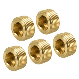 MECCANIXITY Brass Pipe Plug 3/4 NPT Male Thread Hex Internal Head Socket Fitting for Water Air Fuel Pipeline Pack of 5