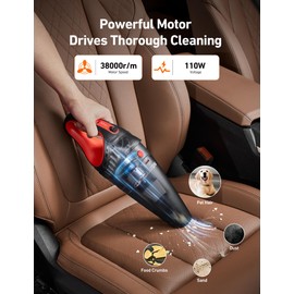 AstroAI Handheld Car Vacuum Cordless with Accessories, Portable Vacuum Cleaner with 12V DC Power, LED Light, Brush, Extended Suction Pipe, Hose, Mini Handheld for Car, Home, Office, and Pet Hair, Red