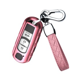 HIBEYO Key Fob Cover for Mazda 2 3 5 6 8 CX-3 CX-4 CX-5 CX-7 CX-9 Atenza Axela MX5 Speed3 Miata Soft TPU Material with Keychains Protector Smart Key Case Accessories (Pink)