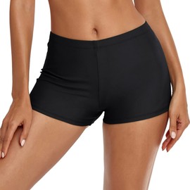 MISSVOG Swim Bottom Shorts Women High Waisted Board Shorts Stretchy Bathing Suits Shorts Bottoms Black M