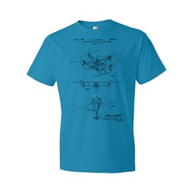 Quadcopter Drone T-Shirt, Drone Pilot Gift, Drone Blueprint, Aviation Apparel Caribbean Blue (Small)