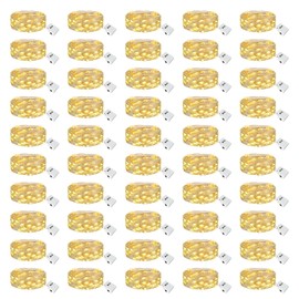 btfarm - Paquete de 50 luces de hadas que funcionan con pilas [3 modos], 7 pies, 20 luces LED centelleantes, impermeable, pequeño alambre plateado para tarros de Navidad, mesa de boda, centro de mesa,