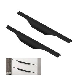 SNOMEL 2 Pieces Aluminium Alloy Finger Pulls for Cabinets, 11.8 Inch Cabinet Edge Pull Handles, Concealed Hidden Draw Pull for Wardrobe Kitchen Bathroom Drawers (Black)