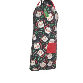 Sleigh Bell Bistro Santa Expression Mug Print Cotton Apron 26”x33” Patch Pocket