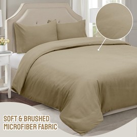 Imperial Rooms Single Duvet Cover Set Brushed Microfiber Plain Beige Bedding Set – Button Closure Ultra Soft 2 PCs Quilt Cover with Pillow Case (135 x 200 Cm)