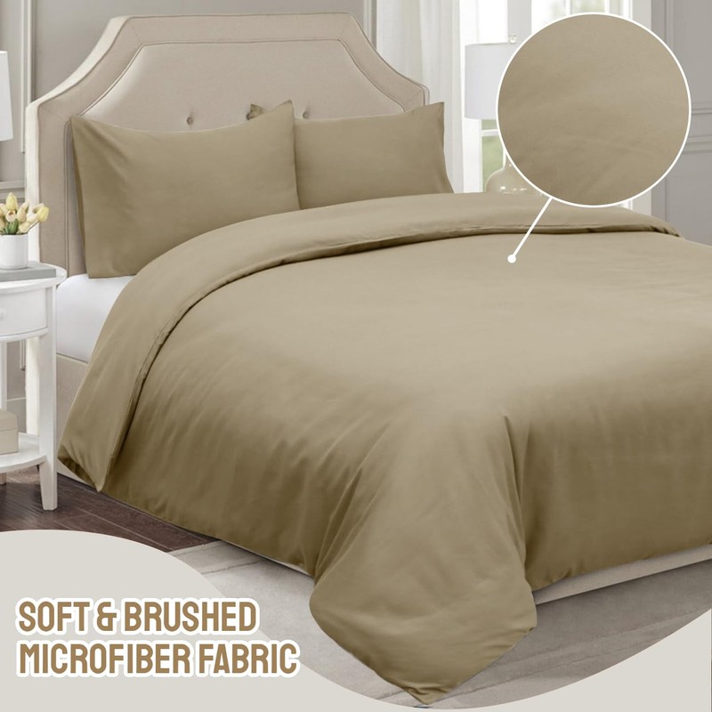 Imperial Rooms Single Duvet Cover Set Brushed Microfiber Plain Beige