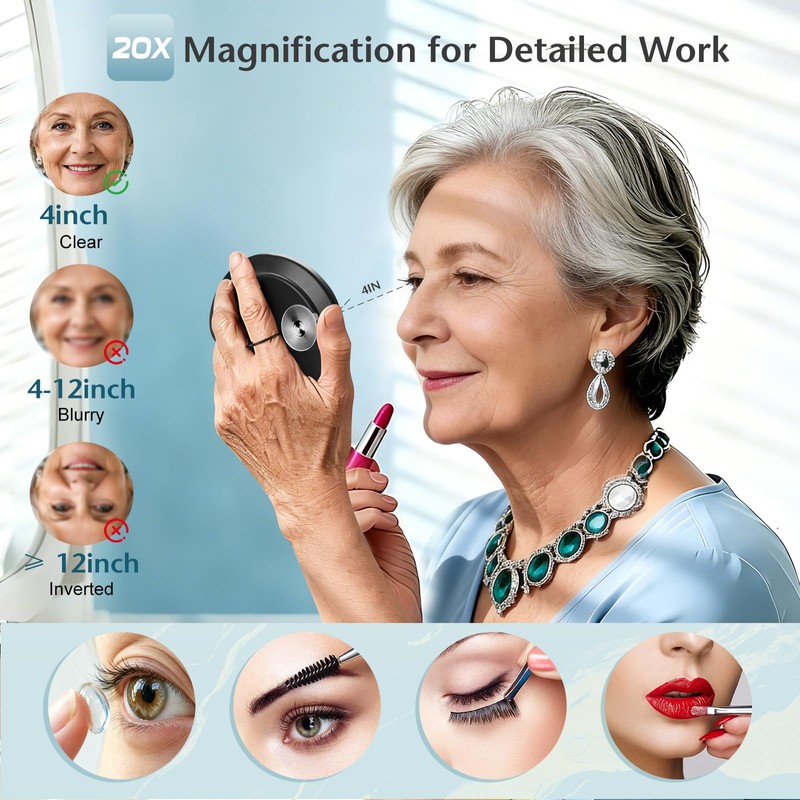 20X Handheld Magnifying Mirror丨5inch Makeup Magnified Mirror & Tweezers Set