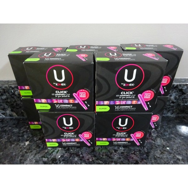 160 U by Kotex Click SUPER Unscented Compact Women's Tampons (10 boxes of 16)