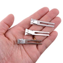 50 Pieces 1.77 Inches Double Prong Silver Curl Clips Alligator Hair Clips Metal Section Clips Pins for Hair Extensions