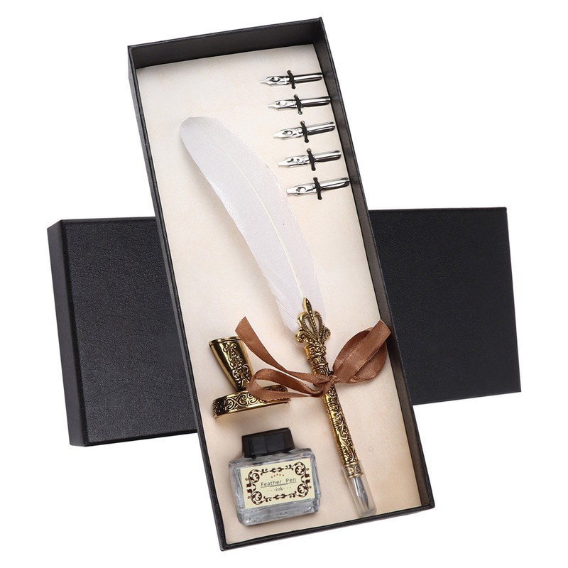 Feather Pen Set Craft Retro Carved Stainless Steel Writing Suit
