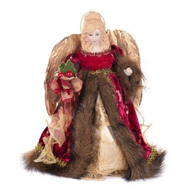 Goodwill 31cm Burgundy & Cream Resin Fabric Angel Tree Topper