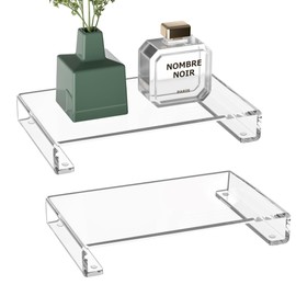 Sezanrpt Acrylic Tray Pedestal Stand Bathroom Décor, Crystal Clear Display Risers Kitchen, Soap Dish Holder for Counter, Sink, Vanity, Stain Resistance, 10'' x 5.9''