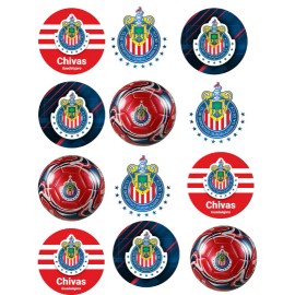 Unbranded Guadalajara Chivas Edible Image Toppers. Edible Round Pre Cut Stickers. - 12 circles 2.5"