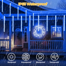 Aofonchy Solar Meteor Shower Lights Outdoor 30Cm 10 Tube 240LEDs Waterproof Falling Raindrop Lights with Remote Cascading Icicle Snow Falling String Lights for Tree Xmas Wedding Party Decor