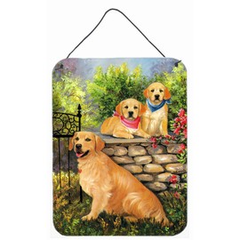 Caroline's Treasures PPP3101DS1216 Golden Retriever at The Gate Wall or Door Hanging Prints Aluminum Metal Sign Kitchen Wall Bar Bathroom Plaque Home Decor Front Door Plaque, 12x16, Multicolor