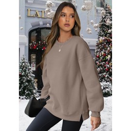 WIHOLL Womens Fall Fashion Must Haves 2025 Casual Crewneck Sweatshirts Long Sleeve Shirts Cute Tops Loose Fit Pullovers Coffee Grey M