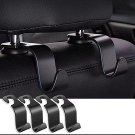 Headrest Car Hooks, Pack of 4, Car Seat Backrest Hook, Universal Black, Car Seat Back Seat Hook Holder for Shopping Bags, Handbags, Car Accessories, Interior Holder Hook (Plain Colour)