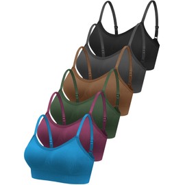 Geyoga 6 Pcs Sports Bra for Women, No Underwire Wireless Bralette Support Padded Cami Bra Seamless Camisole Tank Top(Large,Stylish Colors)