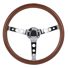 15 Classic Steering Wheel, Nostalgia Style Steering Wheel, Wood Grain Vintage Steering Wheel with Horn Button, 6-Hole 3 Spoke with Horn Button
