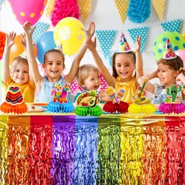 Mexican Party Decorations Set, Honeycomb Centerpiece 2-Pack, Metallic Tinsel Table Skirt, Cinco De Mayo