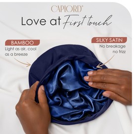 CAPLORD Silk Satin Bonnet Hair Cover Sleep Cap for Sleeping Beanie Hat Adjustable Stay On Headwear Lined Natural Nurse Cap for Women