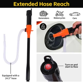 MaxWorks 51052 Battery Operated Fluid Transfer Pump 2.6 Gal/min 24.5" Hose Powered by Two D Batteries for Pumping Chemical Fluids Water Oils Solutions for Generators Motorcycles Cars