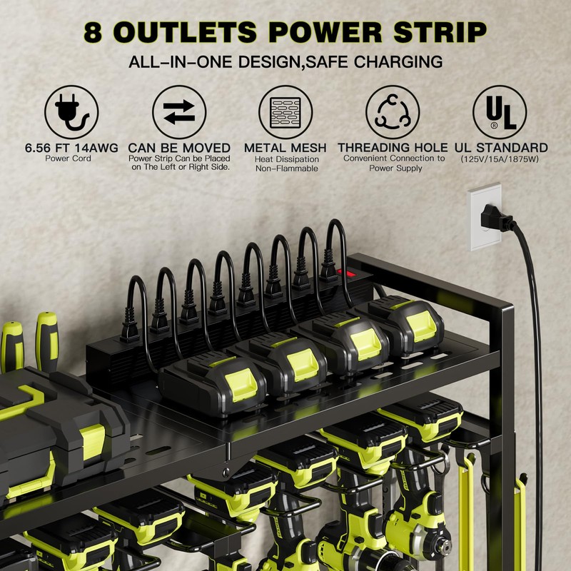 NattyDot Large Power Tool Organizer Cart with Charging Station 8