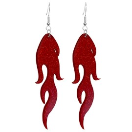 Transparent Acrylic Flame Dangle Drop Earrings Dainty Multicolor Neon Flames Hook Earrings Punk Rock Hip Hop Fire Element Earrings for Women Hollow Jewelry Gifts Cosplay Costume Accessories (Sequin Wine Red)