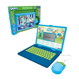 Lexibook, The Smurfs Educational Computer Bilingual French/English Toy for Kids with 124 Languages Writing, Math, Logic, Music and Games, Blue, JC598SFi1