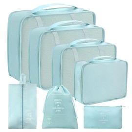 7-Piece Suitcase Organiser Set, Packing Cubes for Clothes, Organiser System for Suitcases, Organiser Packing Bags with Cosmetic Bag, Shoe Bag, Travel Organiser Packing Bags for Suitcases (Blue)