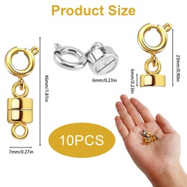 10 Pack Magnetic Necklace Clasps, Closures Magnetic Jewelry Clasps Necklaces Fasteners Chain Connector Locking Magnetic Bracelets Extender for Bracelet Necklace Anklets Making (Gold, Silver)